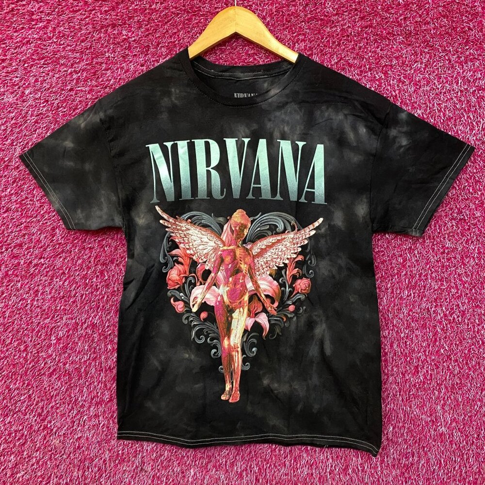Nirvana In Utero Album Floral Heart Angel Tie Dye Tee Medium